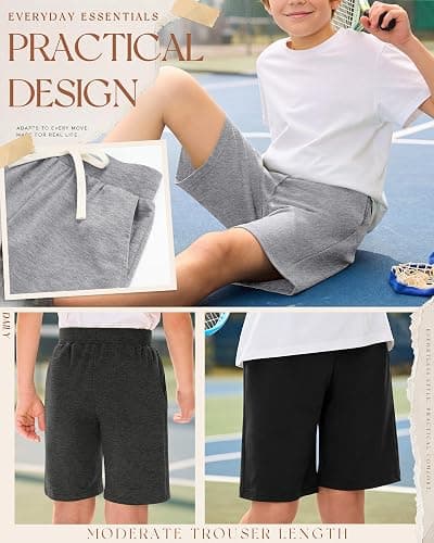 Yooo's Vivi 5 Pack Boys Sweat Shorts with Pocket | Elastic Waist Drawstring Shorts, Side Pocket Sweat Shorts, Soft Athletic Shorts, Back to School Uniform Summer Wear, 7-16 Y thumbnail 4