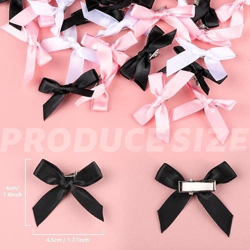 Teenitor 30pcs Hair Bow Pink Bow, Pink Black White Bows for Hair Small Hair Bows, Hair Bow Clips Cute Black White Bow Hair Accessories for Girls thumbnail 2