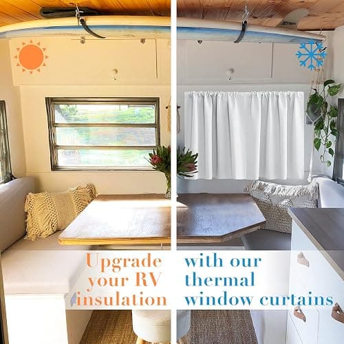 White Short Kitchen Curtains 24 Inch Length Blackout Rod Pocket Darkening Thermal Insulated Privacy Window Treatment Small Camper Curtain Drapes for Bathroom Travel RV (2 Panels, 42 by 24 Inches) thumbnail 5