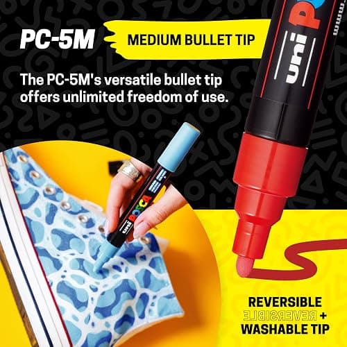 Posca Paint Art Markers, Set of 15 5M Medium Acrylic Markers with Reversible Tips, Artist Recommended Paint Pens for Gifts, Decorations, Fabric, Metal, Glass, Wood and Canvas thumbnail 7