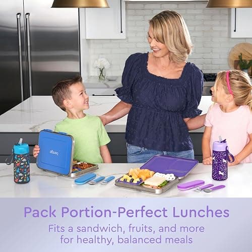 Bentgo Kids Stainless Steel Leak-Resistant Lunch Box - 3-Compartments with Bonus Silicone Container, Durable, Eco-Friendly, Dishwasher Safe, BPA-Free, Ideal for School, Ages 3+ (Purple) thumbnail 6