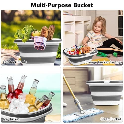 Large Collapsible Mop Bucket, 16L(4.2 Gallon) Plastic Bucket for House Cleaning, Car Washing, Silicone Cleaning Supplier Organizer, Portable Basket with Handle for Laundry Storage, RV Camping, Fishing thumbnail 7