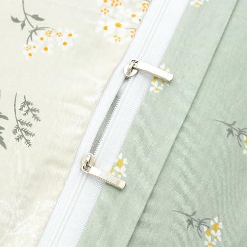 Duvet Cover King Size Floral, 100% Cotton 3 Pieces King Bedding Set Flowers, Garden Style Green Flower Pattern King Flower Duvet Cover, with Zipper Closure, Luxury Breathable Comfy thumbnail 6