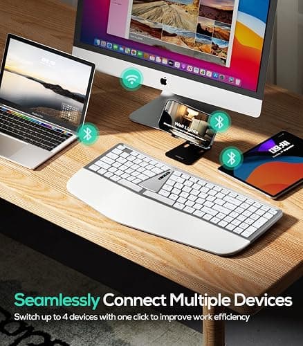 Nulea RT07B Wireless Ergonomic Keyboard - Split Keyboard, Wrist Rest, Natural Typing, Bluetooth and USB Connectivity, USB-C Rechargeable,Compatible with Windows Mac (Grey White) thumbnail 3