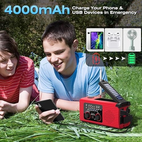 NITIGO Emergency Weather Radio, 4000mAh NOAA Weather Alert Radio Solar Charging, Hand Crank & USB Charged, AM/FM with LED Flashlight, Reading Lamp, SOS Alarm, Headphone Jack for Outdoor Indoor thumbnail 3