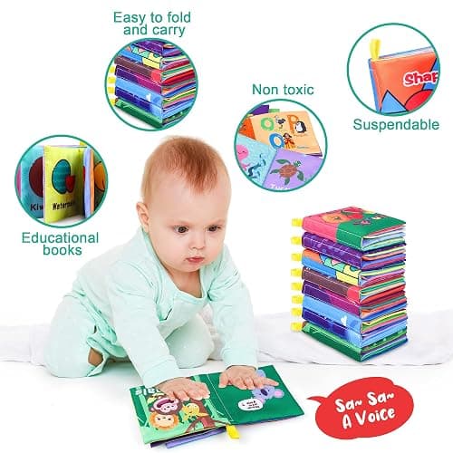 Baby Bath Books, Nontoxic Fabric Soft Baby Cloth Books, Early Education Toys, Waterproof Baby Books for Toddler, Infants Perfect Shower Toy, Kids Bath Toys Birthday Gift (Pack of 8) thumbnail 6