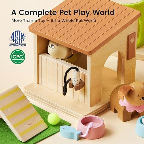 Tiny Land Wooden Dollhouse Animal Set for Toddlers, Dollhouse Accessories & Dolls House Furniture Sets for Toddlers, Montessori Pretend Play Family Pets Set Toys, Gift for Kids Age 3+ thumbnail 4