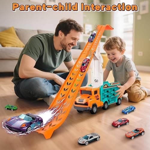 BainGesk Carrier Truck Toys for 2 3 4 5 6 Years Old Boys, 2.8 Ft Race Track Transport Cars with 6 Die-Cast Metal Toy Cars, Birthday Gifts Kids Age 3-5, Racing Toys Gifts for Toddlers thumbnail 2