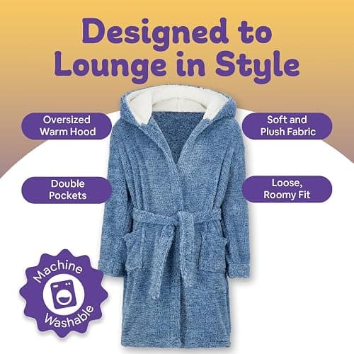 Hooded Plush Robe For Boys- Fluffy Winter PJ Robe With Pockets, Hoodie & Belt- Boys And Teens’ Ultra-Soft Bathrobe thumbnail 3