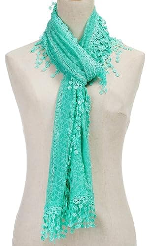 Women's lightweight Feminine Lace teardrop fringe Vintage Mesh Crochet Tassel Scarf for Women thumbnail 3