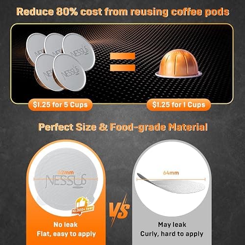 NESSUS Reusable Vertuo Pods Refill Kit, Lid Easy Remover for Vertuo Seal, 100PCS Aluminum Foil Lids for Nespresso Vertuo Pods, Tamp & Press Refillable Vertuo Capsules Holder and Brush thumbnail 3
