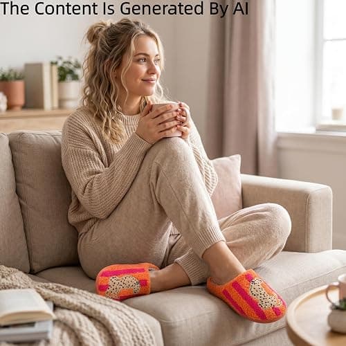 POISPOIS Fuzzy Leopard Print House Slippers for Women, Cozy Striped Warm Indoor Slippers, Soft Memory Foam Closed Toe Non-Slip Slippers for Home Bedroom thumbnail 6
