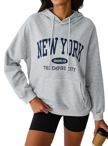 Avanova Women New York Graphic Hoodie Oversized Drawstring Long Sleeve Sweatshirt with Kangaroo Pocket thumbnail 3