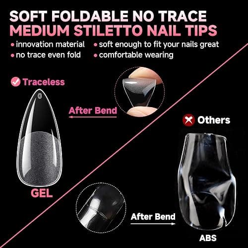 UNA GELLA Stiletto Gel Nails Press On 504Pcs Medium Almond Stiletto Clear Gel Nail Tips Full Cover Pre-matte Fake False Acrylic Nails for Nail Extensions Home Art Salon 12 Sizes - Medium Stiletto thumbnail 4
