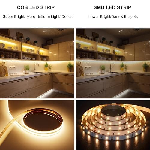 AXMOTUT 32.8ft COB LED Strip Light Warm White, High Bright LED Strips with 320LEDs, RF Remote and UL Power Supply, 2700K Dimmable LED Lights for Bedroom,Kitchen, DIY Home Decoration, 2 Rolls of 16.4ft thumbnail 3