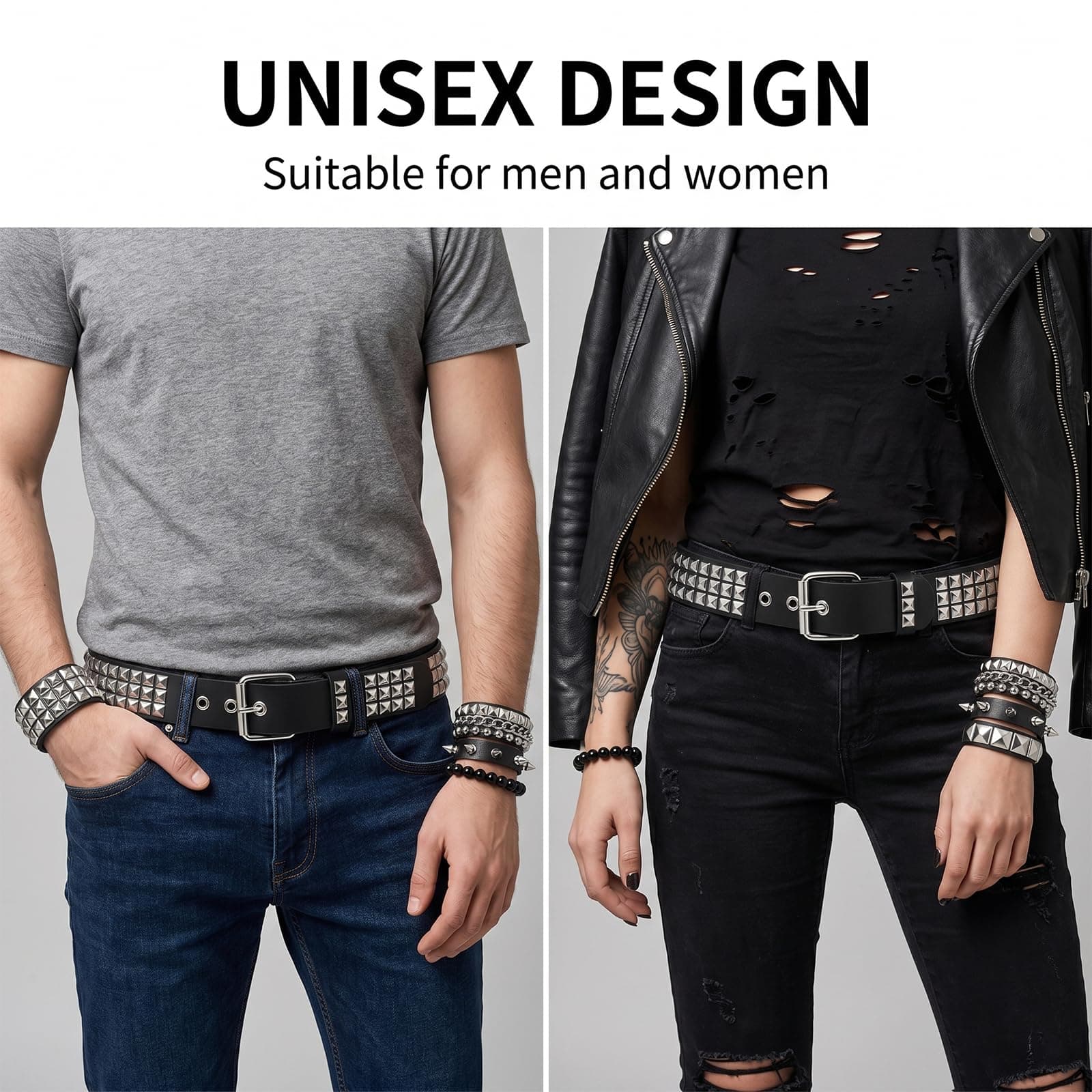CATELL Y2K Belt Black Rivet Belt With 4 Rivet Bracelets Unisex Rivet Belt Women Punk Rock Grunge Accessories Studded Belt For 80s Party Cosplay Concert Christmas Halloween thumbnail 5