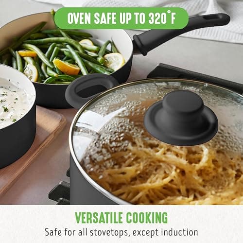 GreenLife 6QT Ceramic Nonstick Stockpot with Glass Straining Lid, PFAS-Free, Dishwasher Safe, Stay-Cool Handles, Oven Safe to 350°F, Wobble-Free Base, Even Heating, Black thumbnail 8