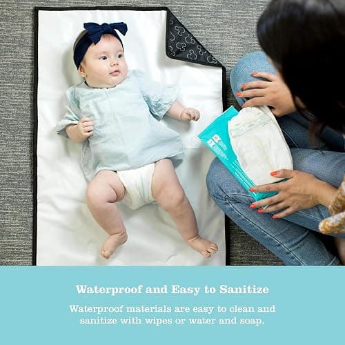 J.L. Childress Disney Baby Full Body Portable Changing Pad, Mickey Mouse | X-large 30"x19" padded & portable diaper changing mat is water-resistant, wipeable & folds compact to fit in baby diaper bag thumbnail 4