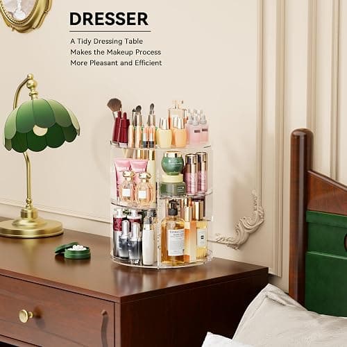 Auxmir Organisateur Maquillage Rotatif 360°, Rangement Maquillage 9 Niveaux Réglables, Organisateur Coiffeuse Grande Capacité Multifonctionnel pour Produit Cosmétiques Skincare Parfum, Transparent thumbnail 8