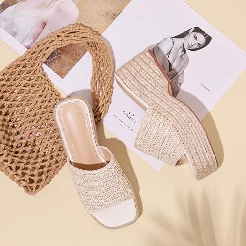 EQAUDES Platform Slip on Espadrille Sandals for Women Wedges Slides Bohemia Sandals Flatform Open Toe Beach Sandals thumbnail 3