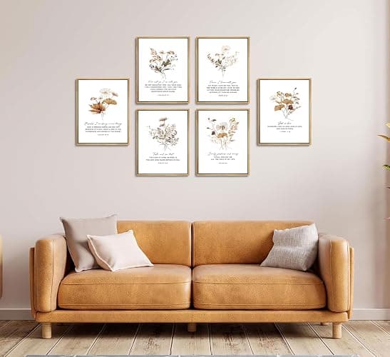 6Pcs Bible Verses Floral Wall Art Christian Wildflower Poster Prints Scripture Flower Canvas Pictures Neutral Botanical Painting Aesthetics Farmhouse Wall Decor for Bedroom living room 8x10in Unframed thumbnail 3