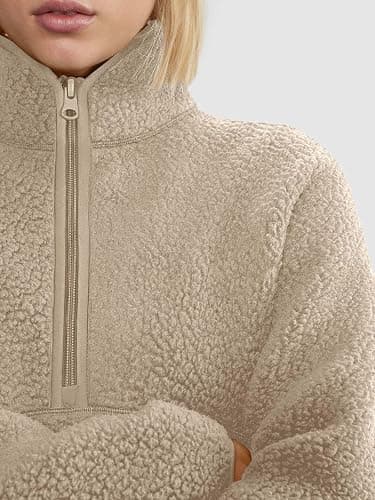 LASLULU Womens Half Zip Pullover Cropped Sweatshirts Sherpa Fleece Jacket Fuzzy Sweaters Cute Winter Jackets with Pockets thumbnail 2
