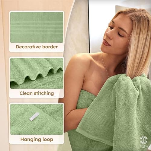 HomeBurg Luxe Set – Washcloths (12 x 12 in), Hand Towels (16 x 28 in) & Bath Towels (27 x 54 in) – 100% Cotton, Soft, Absorbent, Easy Care, Versatile, (Sage Green) thumbnail 6
