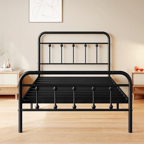 zunatu Twin Size Metal Bed Frame, Victorian Style Headboard and Footboard | Steel Slat Support Platform Bed, No Box Spring Needed, Under Bed Storage, Easy Assembly, Black thumbnail 6