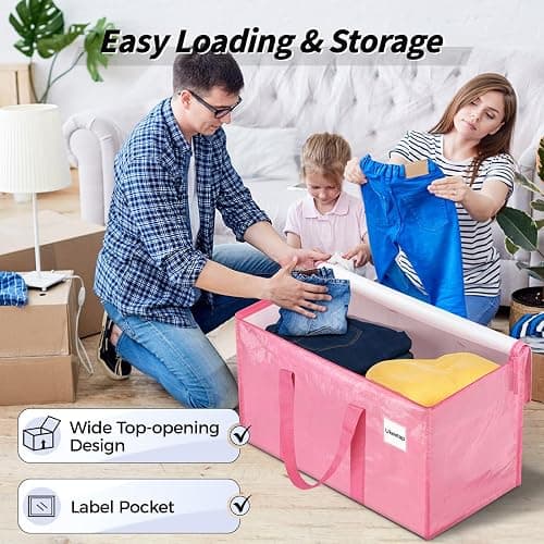 8 Pack Extra Large Heavy Duty Moving Bags, Pink Storage Bins with Lids, Reinforced Handles & Heavy-Duty Zippers Moving Boxes Storage Bags Totes for Clothes Packing, Dorms, College Supplies, Pink thumbnail 5