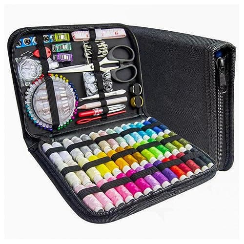 JUNING Sewing Kit with Black Case Portable Sewing Supplies for for Mom Grandma Women Men Teen Girls Boys Adults Beginner, Home Travel, Emergency, 42 Threads, Scissors, Needles, Measuring Tape and More - Image 1