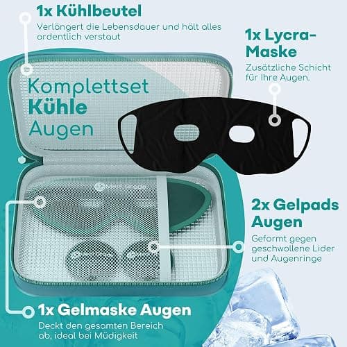 Migräne Kühlmaske Gesicht - Gel Augenmaske Kühlend Wiederverwendbar mit 2x Augen Kühlpads, 1 Lycra-Gewebe, Kühlende Aufbewahrungstasche - Entspannung zu Hause Augenkühlmaske mit Bänder thumbnail 4