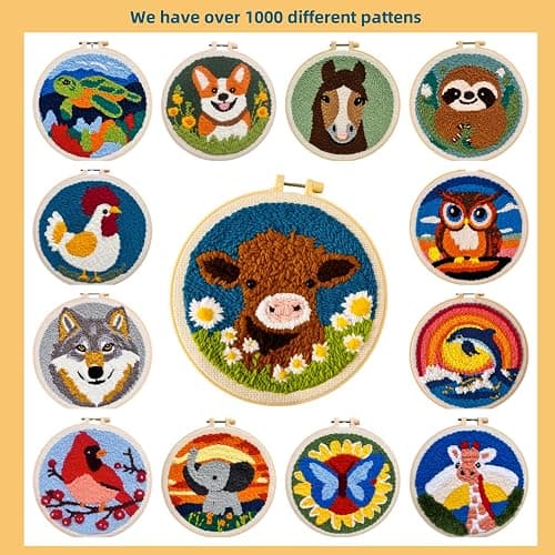 DIY Punch Needle Kits for Beginners Cute Cartoon Highland Cow with Daisy Flower with Hoop Embroidery Punch Needle Starter Craft Set Easy for Adults and Children Festival Gift and Decoration 20x20cm-1 thumbnail 6