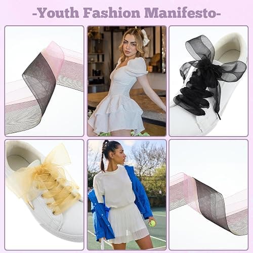 YBEATY 4 Pairs Fashion Shoelaces Casual Ribbon Flat Snow Yarn Shoelace Soft Silk Stain Organza Shoestrings for Ladies Women thumbnail 3