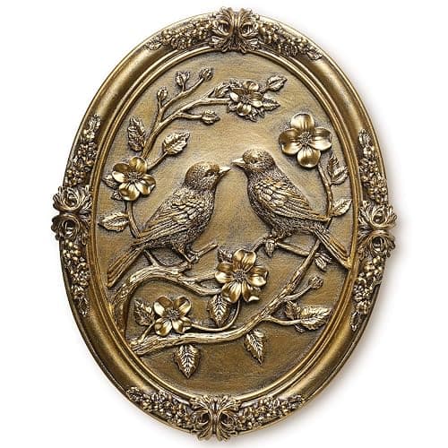 Vintage Bird Wall Sculpture,Antique Wall Decor,Retro Art Birds Sculpture,Hand Painted Wall Decoration with Embossed Couple Birds Design,Vintage Wall Decor for Living Room Bedroom Dining Room Hallway, Housewarming Gifts - Image 1