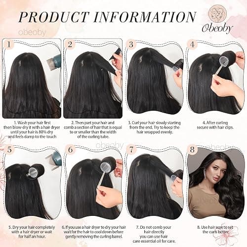 4 Sizes Self-Grip Hair Rollers Set - 50 Pcs Jumbo Curlers for Long, Short Hair and Bangs (25mm, 36mm, 48mm, 60mm) With Clips, Black thumbnail 4