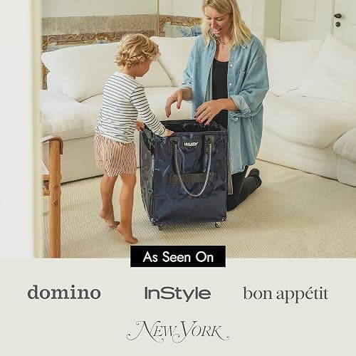 HULKEN - (Medium, Midnight Blue) Reusable Grocery Bag On Wheels, Shopping Trolley, Rolling Tote, Zipper Closure, Lightweight, Carries Up to 66 lb, Folds Flat, Unbreakable Handles thumbnail 5