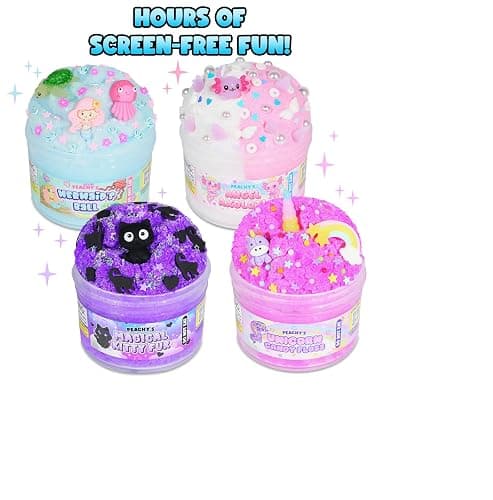 Peachybbies Slime 4-Pack Fantasy Bundle, Unicorn Candy Floss, Mermaid's Ball, Angel Axolotl, Magical Kitty Fur, Includes Slime Activator, Easter Basket Stuffers, Sensory Toys for Kids, Made in USA thumbnail 8