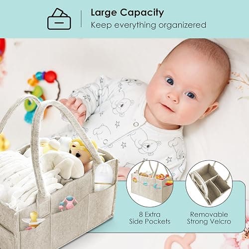 HIPHOP PANDA 2-Pack Diaper Caddy Organizer - Nursery Storage Bin & Car Organizer for Diapers, Wipes, and Baby Essentials - Dual-Color Solid Set (Grey/Oatmeal), Large Size thumbnail 4