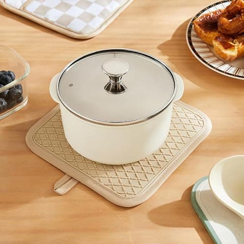 Ohocut Beige Checkered Pot Holder, Checkerboard Potholders for Kitchen, Silicone Pot Holders with Pocket for Kitchen Clearance 2 Pack Set, Hot Pads and Oven Mitts for Cooking Baking thumbnail 3