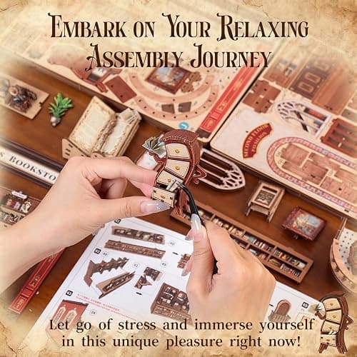 CUTEBEE Book Nook Kit - British Bookstore Magic DIY Miniature House Dollhouse Kit for Adults, Library Booknook Bookshelf Decor 3D Wooden Puzzle, Gifts for Family, Friends(Thames Bookstore) thumbnail 8