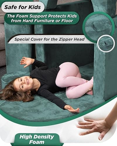 Lunix LX15 14pcs Modular Kids Play Couch, Design-Patent Child Sectional Sofa, Fort-Play Bedroom Playroom Furniture for Toddlers, Convertible Foam, Washable Covers, Oeko-TEX & CertiPUR-US, Sage Teal thumbnail 5