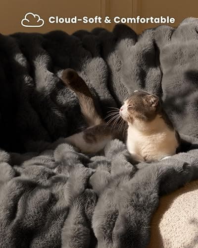 blunique Ultra Soft Cozy Faux Fur Throw Blanket-Fuzzy Plush Thick Bubble Blanket, Fluffy Blanket for Couch, Sofa, Bedroom, and Living Room, 50x60 Inches, Dark Grey thumbnail 3