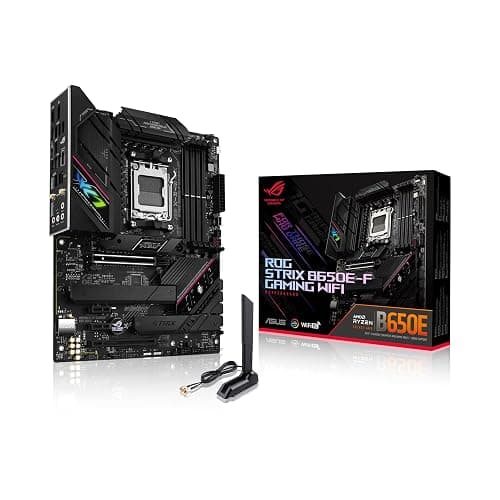 ASUS ROG Strix B650E-F Gaming WiFi AMD Ryzen AM5 ATX motherboard, 12 + 2 power stages, DDR5, three M.2 slots, PCIe 5.0, WiFi 6E, 2.5G LAN, USB 3.2 Gen 2x2 Type-C port, and Aura Sync RGB - Image 1