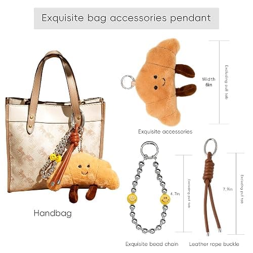 XIXIAOYAN Croissant Plush Keychain - Cute Smiling Face Plushie Charm, Soft Fluffy Stuffed Charm for Purse, Handbag, Backpack & Car Keys - Adorable Bag Charms for Women (Pom Pom Keychain Gift) thumbnail 2