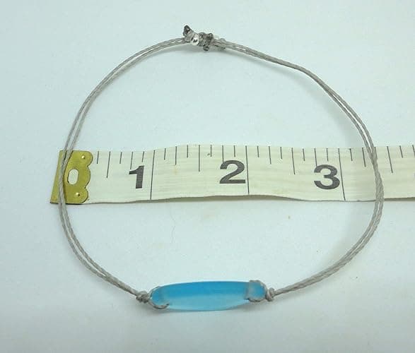 Sea Stamped Sea Glass Adjustable Bracelet-Made From Recycled Glass-Light Blue Free Form Sea Glass Piece with Waterproof Gray Thread-Unique Gift thumbnail 9