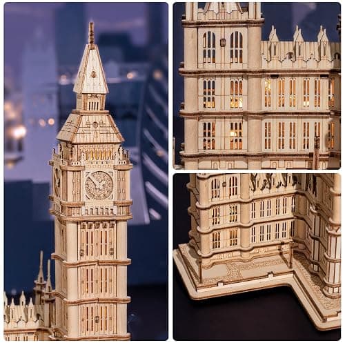 ROBOTIME 3D Puzzle for Adults Wooden Craft Kits for Teens DIY Construction Model Kit with LED Light to Build Educational Big Ben Set Toys Birthday Gifts thumbnail 6