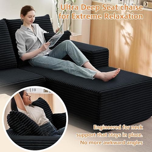 atosela Sectional Couches for Living Room Cloud Couch Sofa with L-Shape Couch in a Box Upholstered Boneless Couchs Modern Modular Sectional Couch with Chaise(Black,3 Seater-Right-Facing Chaise-96) thumbnail 5