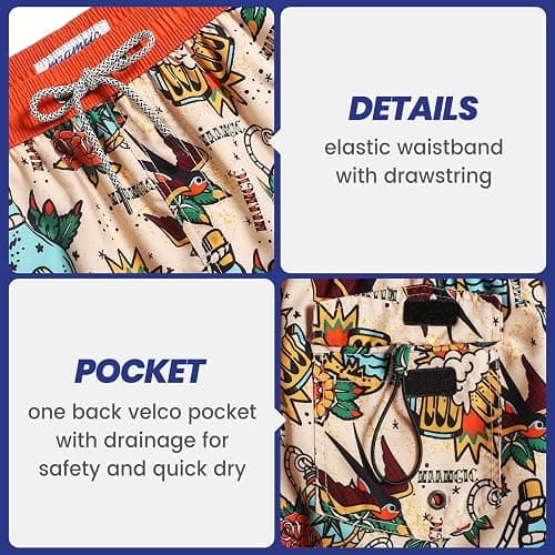 maamgic Mens Boys Short 80s 90s Vintage Swim Trunks with Mesh Lining Quick Dry Swim Suits Board Shorts thumbnail 5