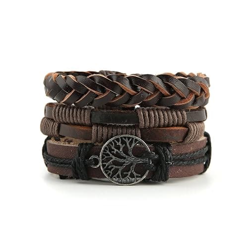 HZMAN Genuine Leather Tree of life Bracelets Men Women, Tiger Eye Natural Stone Lava Rock Beads Ethnic Tribal Elastic Bracelets Wristbands thumbnail 5