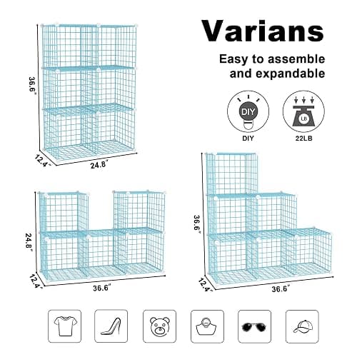 C&AHOME Wire Cube Storage, 6 - Cube Organizer Metal C Grids, Modular Shelves Units, Closet Organizer, Ideal for Home, Office, Living Room, 36.6”L x 12.4”W 36.6”H, Blue UWCS3006B thumbnail 3